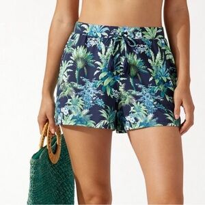 NWOT Tommy Bahama Navy Tropical Art Of Palms Swimsuit Cover Up Shorts XXS
